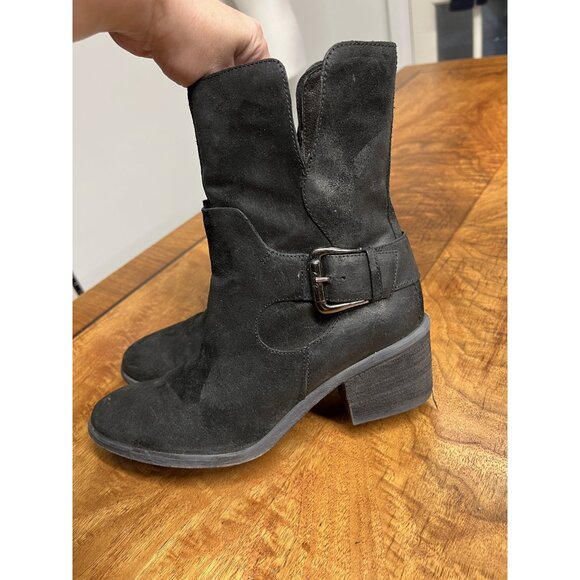 Donald J Pliner Women’s 8.5 Donata Cowboy Boot Distressed Suede Leather Black - Picture 2 of 11